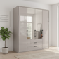 Wiemann Saka 200cm Bi-Fold Wardrobe With 2 Glass Doors & 2 Mirror Doors & 3 Glass Drawers in  Pebble Grey styled in a modern room