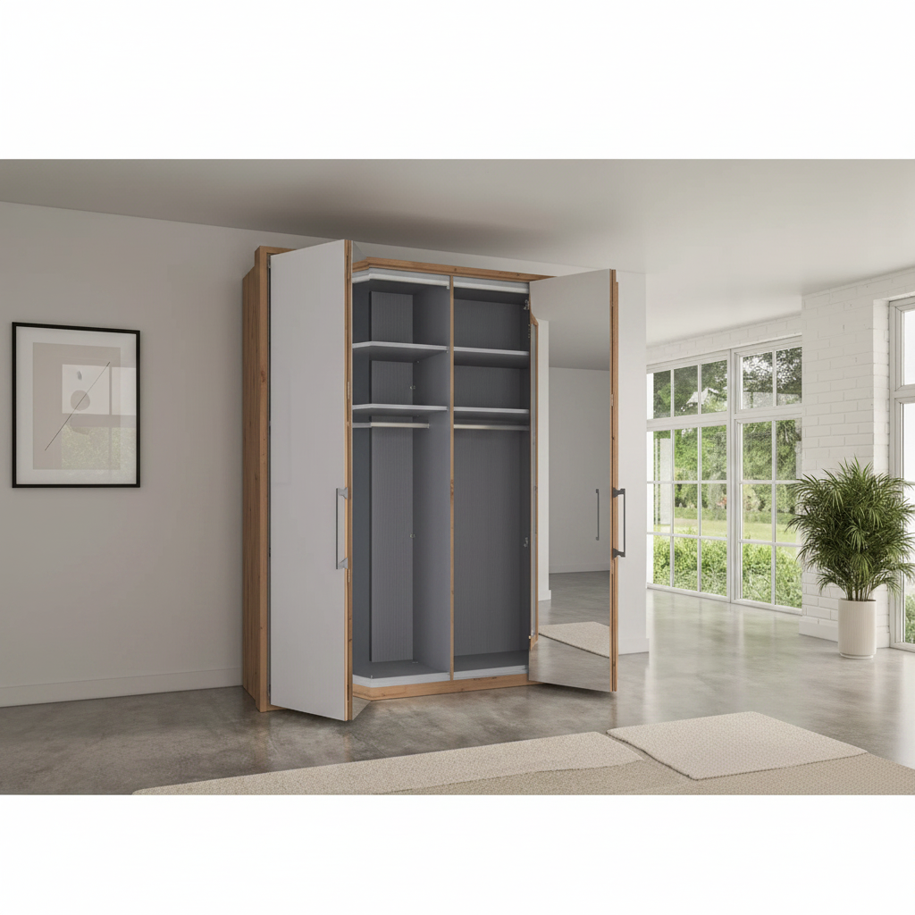 Contemporary Saka bi-fold wardrobe with glass and mirror door design