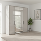 Wiemann Saka 200cm Bi-Fold Wardrobe With 2 Glass Doors & 2 Mirror Doors in Pebble Grey Glass styled in a bedroom