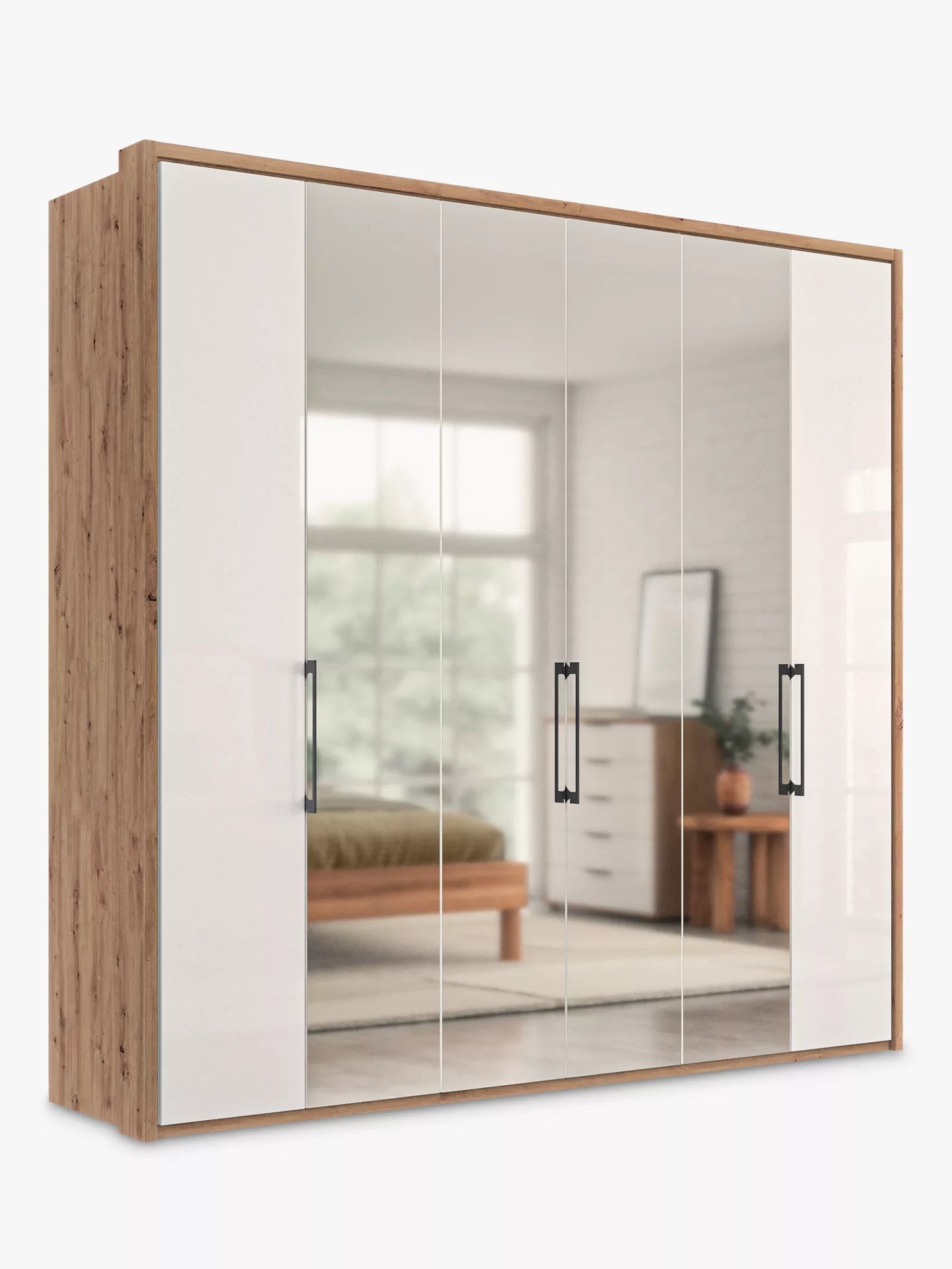 Wiemann Saka 225cm wardrobe with mirrored doors and spacious storage compartments