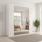 Wiemann Saka 225cm Bi-Fold Wardrobe With 2 Glass Doors & 4 Mirror Doors in Glass White styled in a modern room