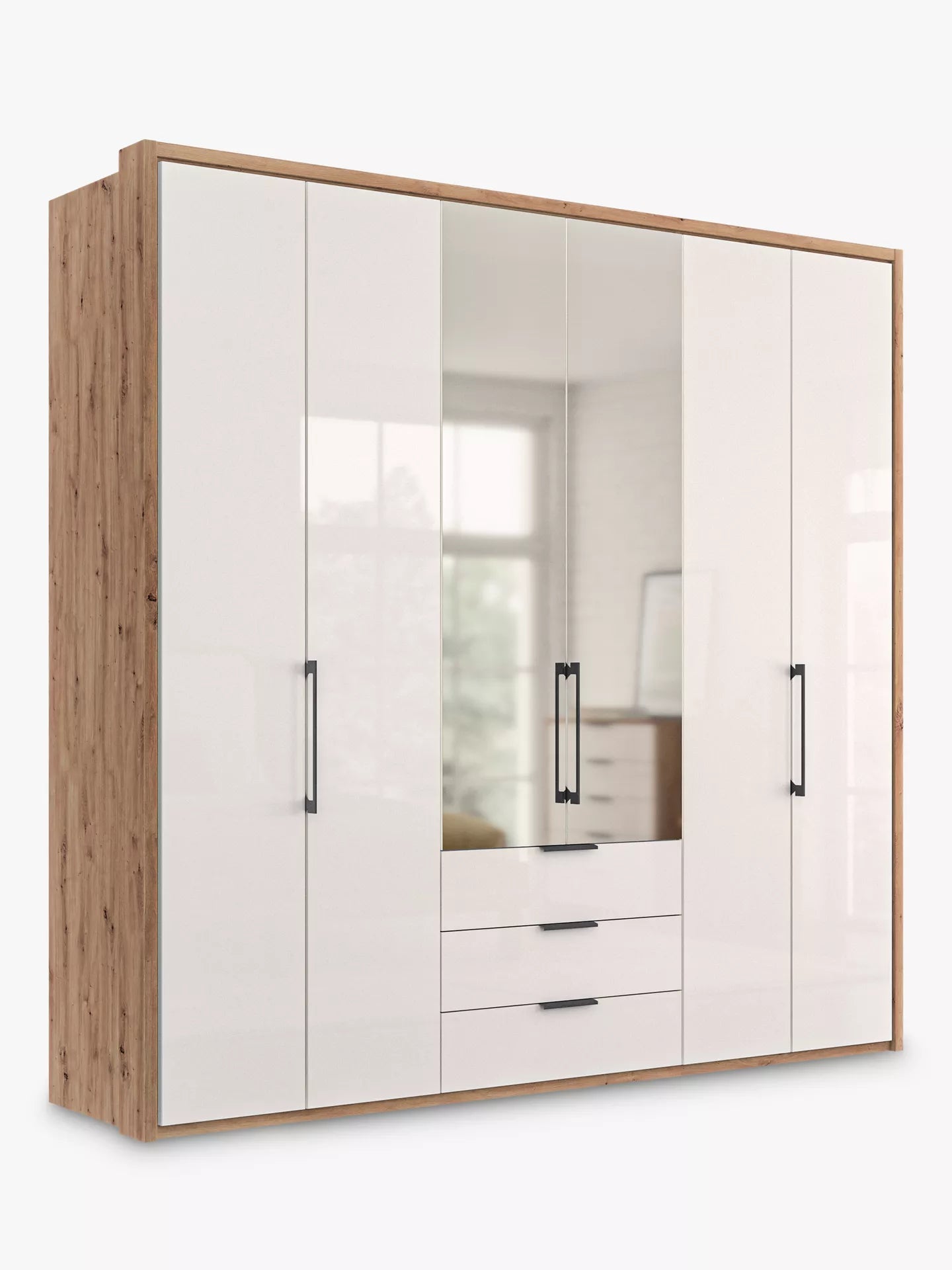 Wiemann Saka 225cm wardrobe with mirrored doors and three spacious compartments