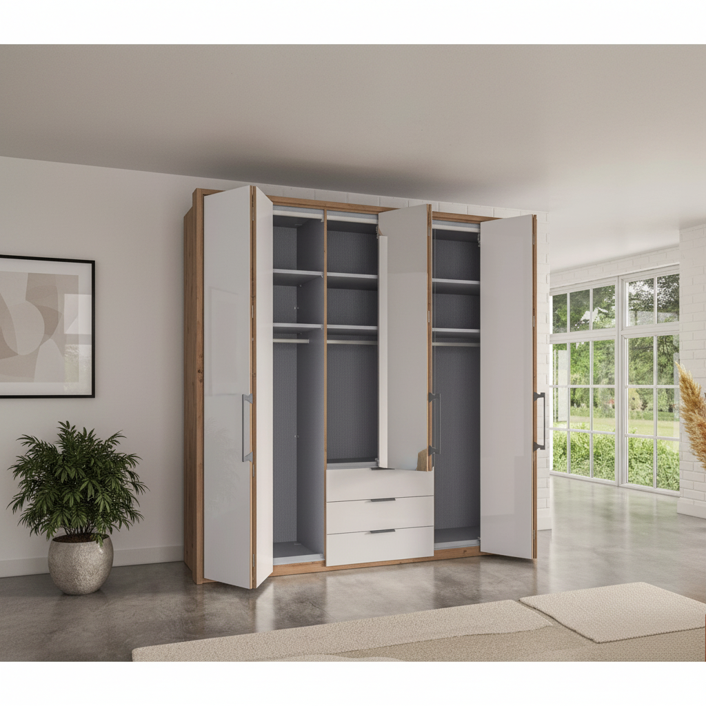 Contemporary Saka bi-fold wardrobe with glass and mirror door combination