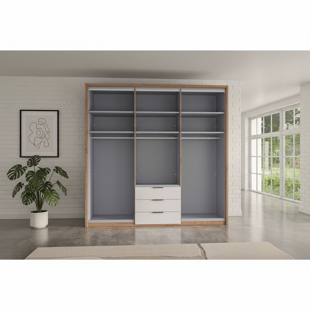 German-made Wiemann wardrobe with adjustable shelving hanging rails and drawers