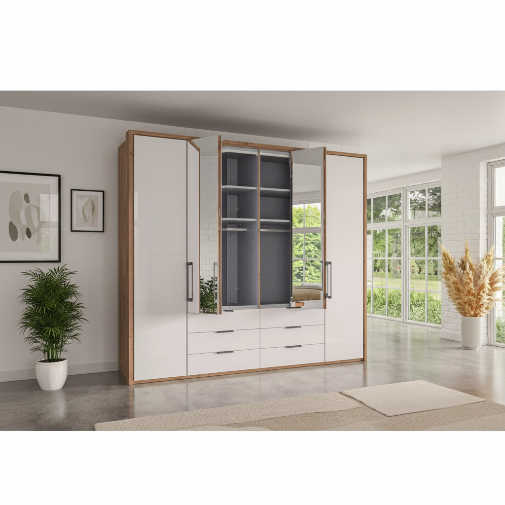 Contemporary Saka bi-fold wardrobe with glass and mirror door combination