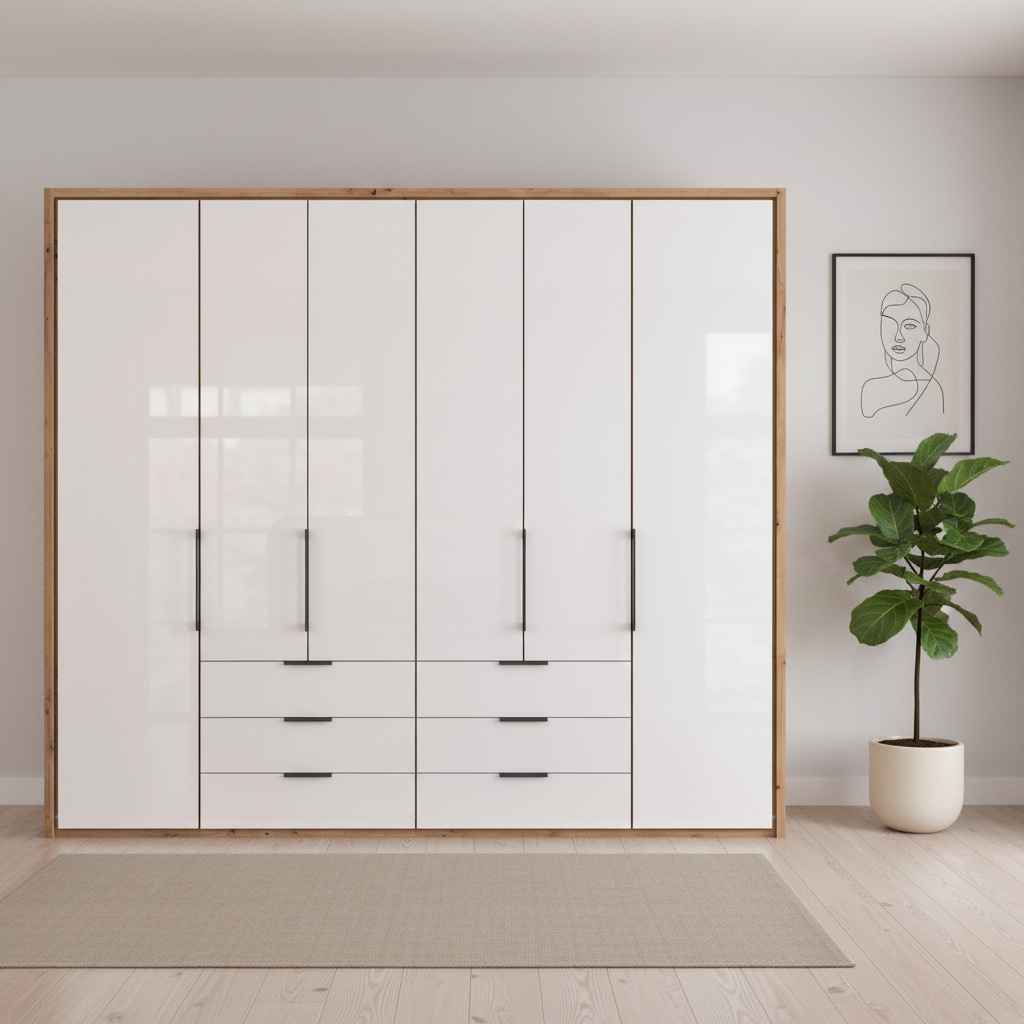 White Oak Wiemann Saka combi wardrobe with glass drawer storage