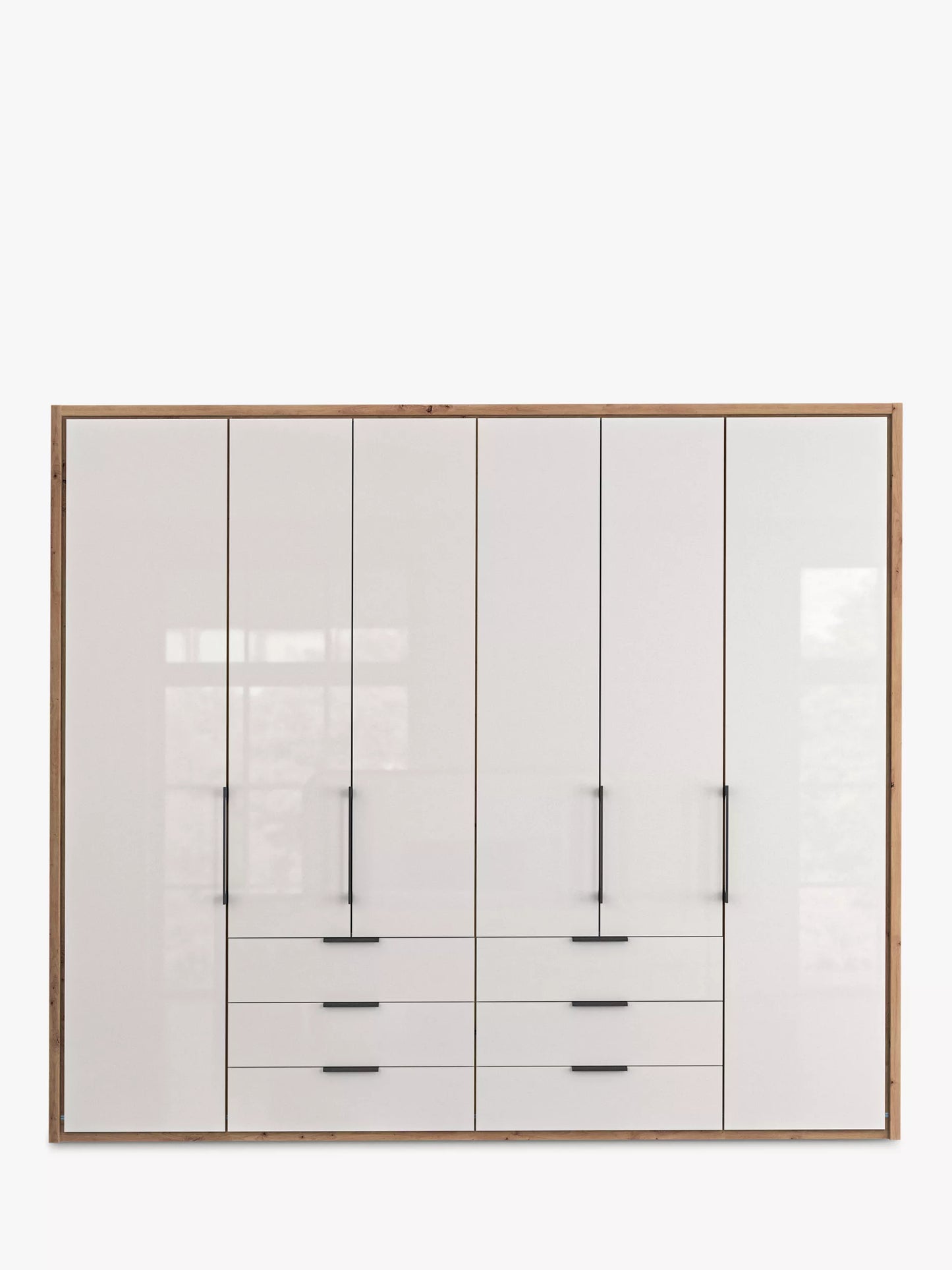Wiemann Saka 250cm Bi-Fold Wardrobe With 6 Glass Doors & 6 Glass Drawers