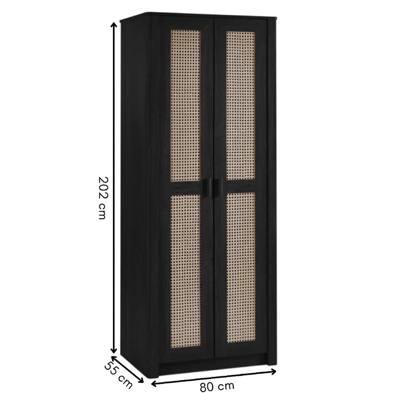 Sydney Black 2 Door Wardrobe in Black - Dimensions