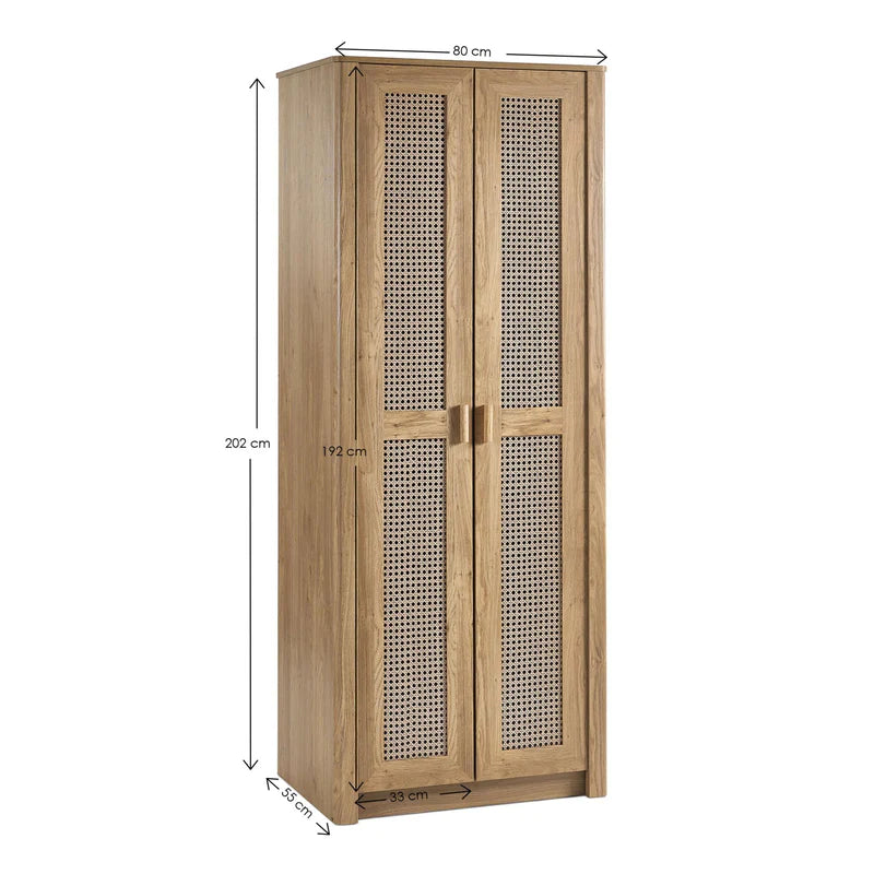 Sydney 2 Door Wardrobe in Oak Colour - Dimensions