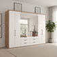 Wiemann Saka 300cm bi-fold wardrobe with 4 glass doors 4 mirrored doors and 6 glass drawers