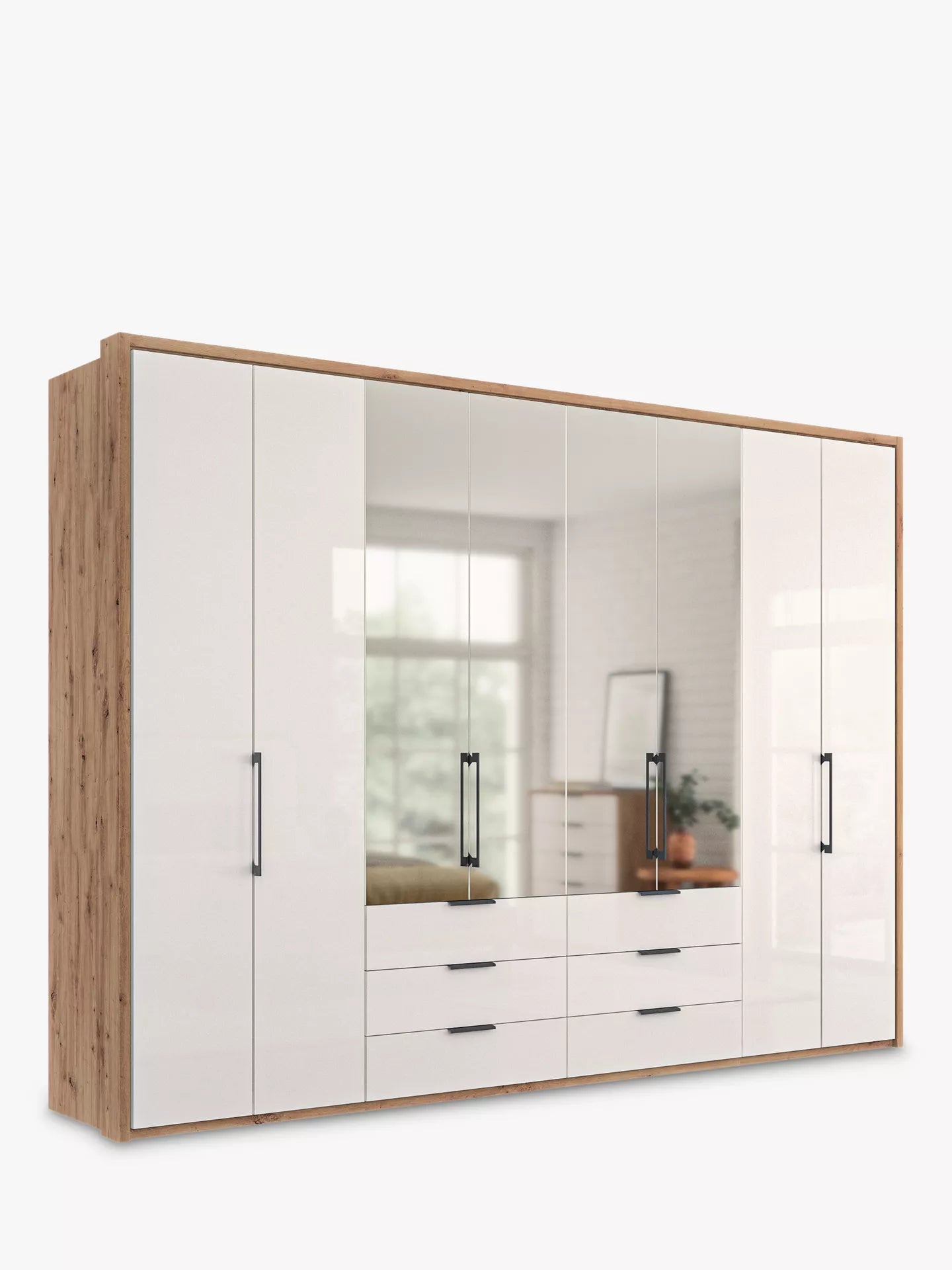 Wiemann Saka 300cm mirror door wardrobe with four spacious internal compartments