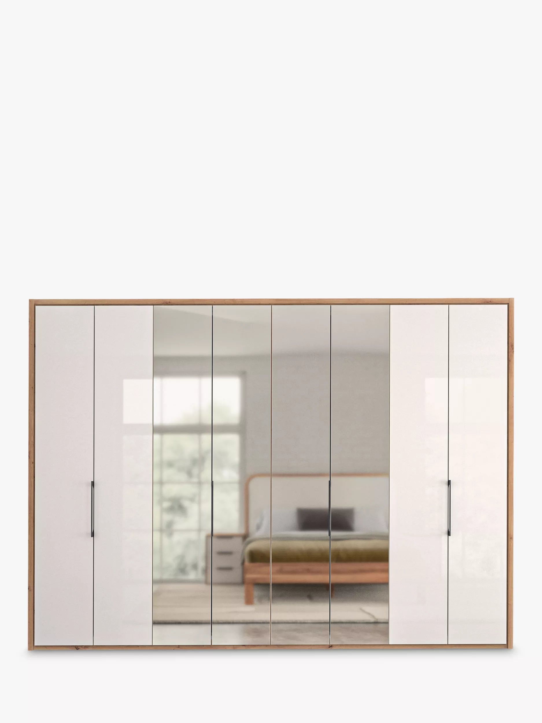 Wiemann Saka 300cm Bi-Fold Wardrobe With 4 Glass Doors & 4 Mirror Doors