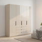 Amara 200cm 4 Door Bifold Combi Wardrobe with Glass Doors and Drawers in Champagne - Styled in a Bedroom