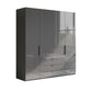 Amelia 200cm 4 Door Combi Wardrobe with Glass Doors and Drawers in Lava 