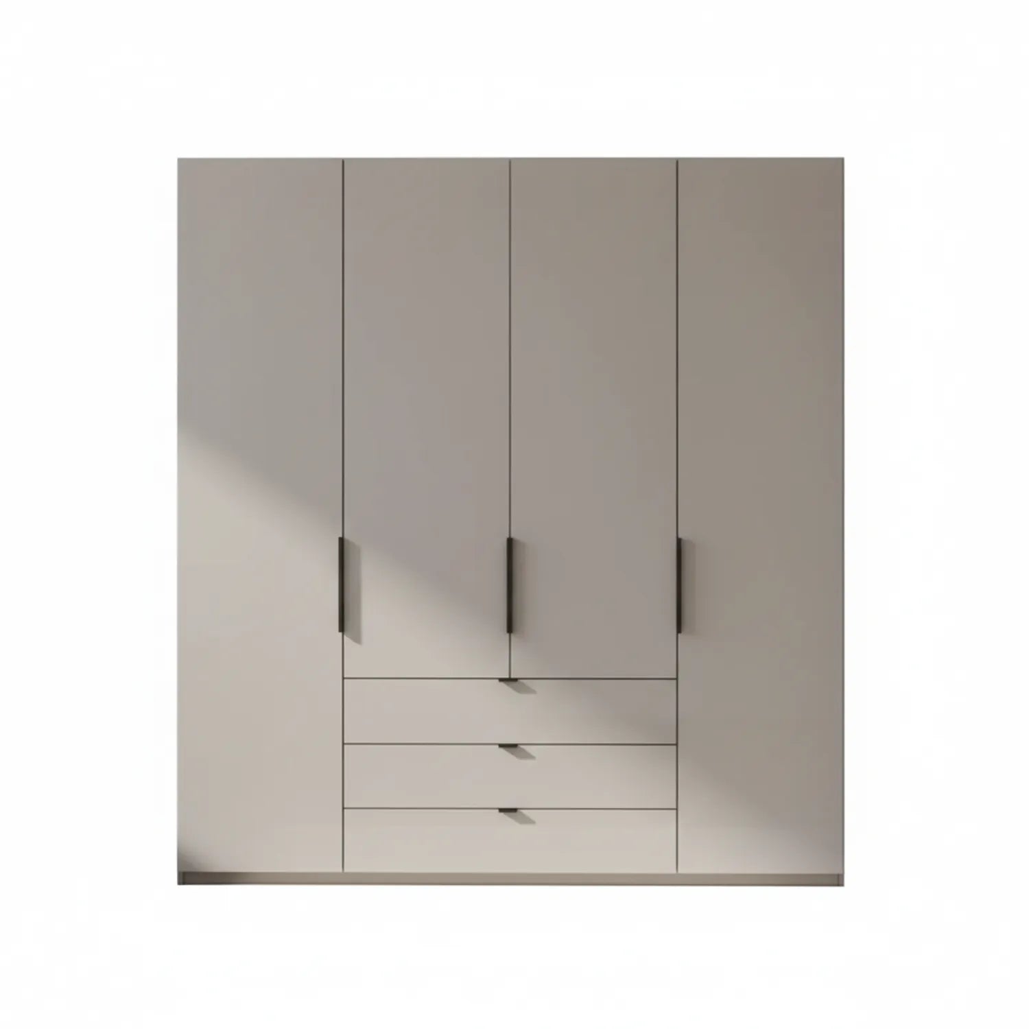 Amara 200cm 4 Door Bifold Combi Wardrobe with Glass Doors and Drawers in Pebble Grey - Front View