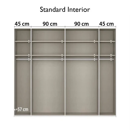 Nimbus White & Grey Mirror Sliding Door Wardrobe -  Interior view with Compartment Dimensions