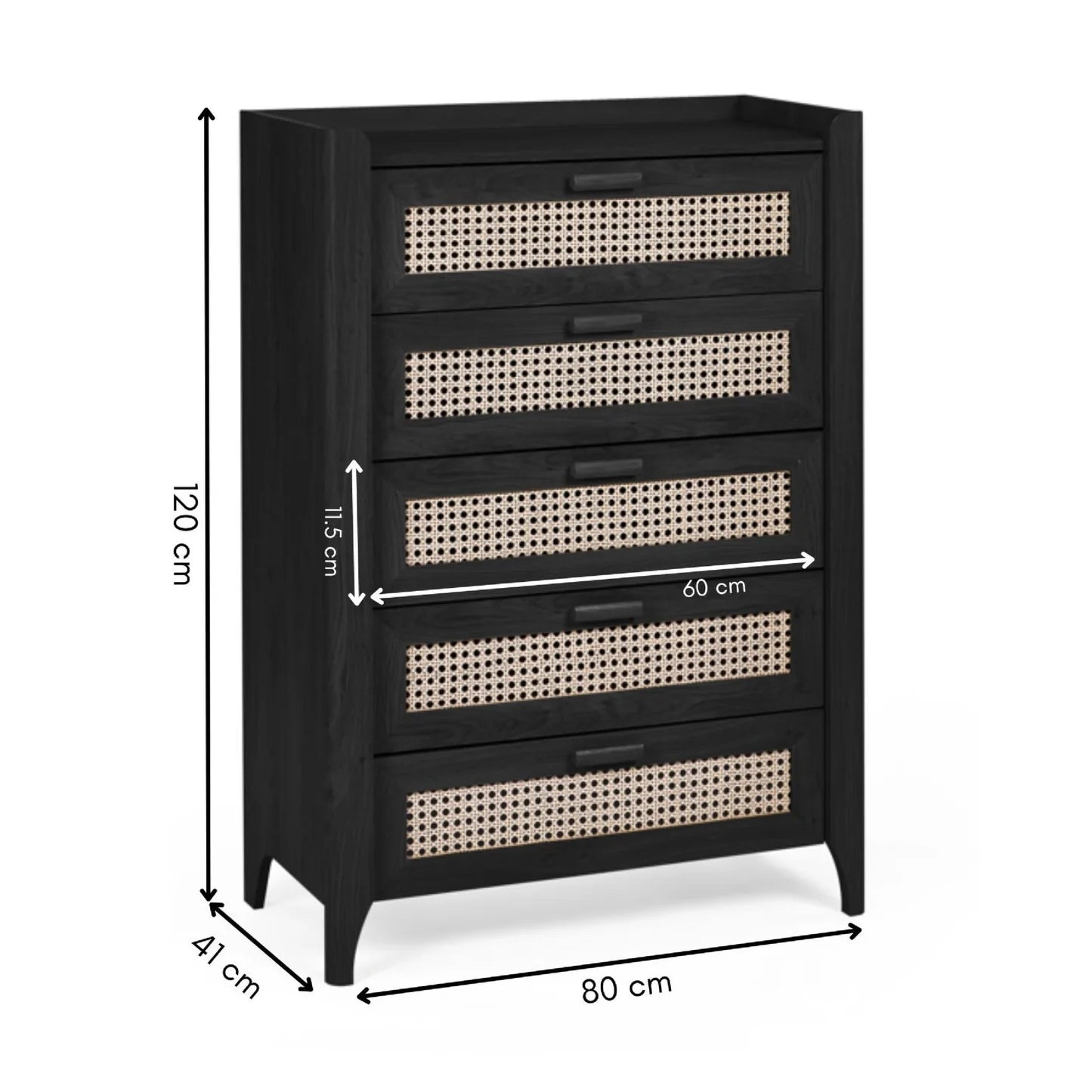 Sydney Black 5 Drawer Chest - Dimensions