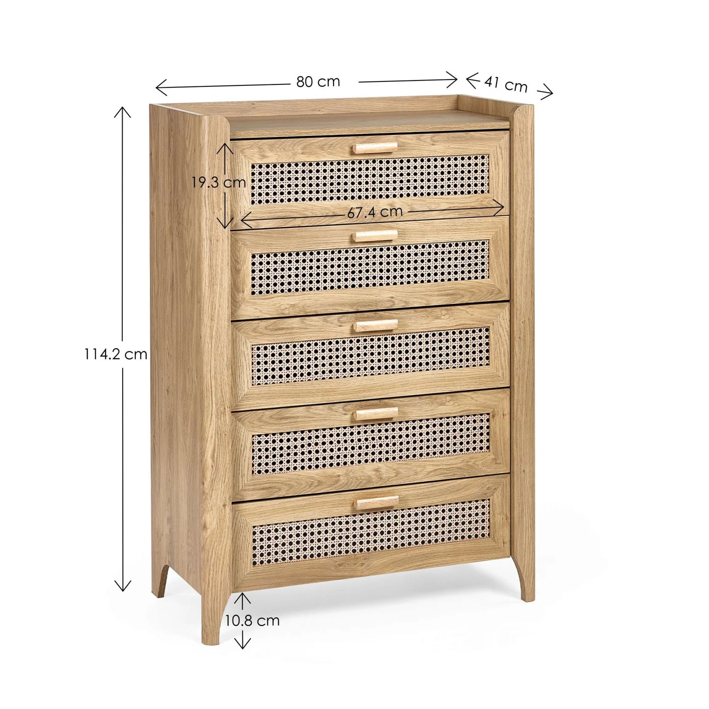 Sydney Oak 5 Drawer Chest - Dimensions