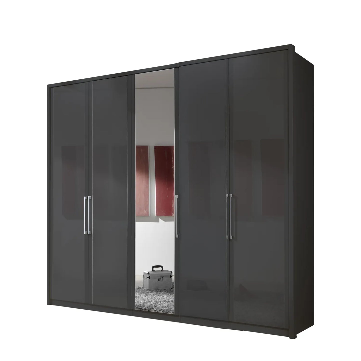 Wiemann Bristol Graphite and Mirror Front 4 Door Wardrobe