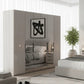Amara 300cm 6 Door Bifold Wardrobe with 2 Glass Doors and 4 Mirror Doors in Pebble Grey - Styled in a Bedroom