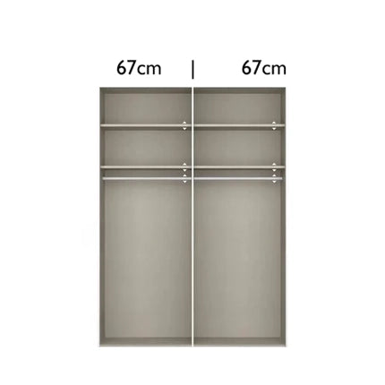 Nimbus White & Grey Mirror Sliding Door Wardrobe -  Interior view with Compartment Dimensions