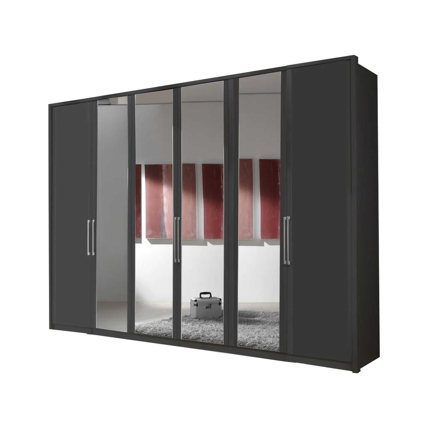 Wiemann Bristol Graphite and Mirror Front 4 Door Wardrobe