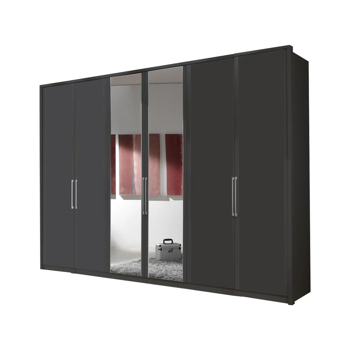 Wiemann Bristol Graphite and Mirror Front 4 Door Wardrobe