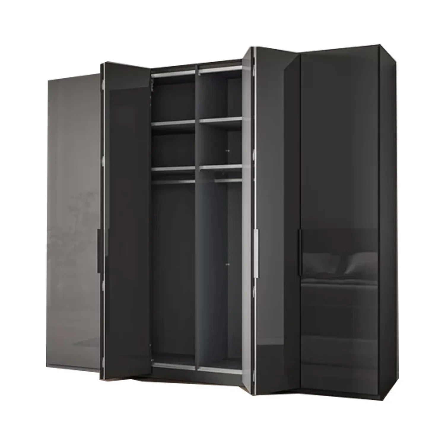 Amelia 300cm 6 Door Bifold Wardrobe with Glass Doors - Interior View