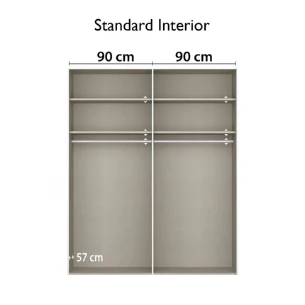 Nimbus White & Grey Mirror Sliding Door Wardrobe -  Interior view with Compartment Dimensions