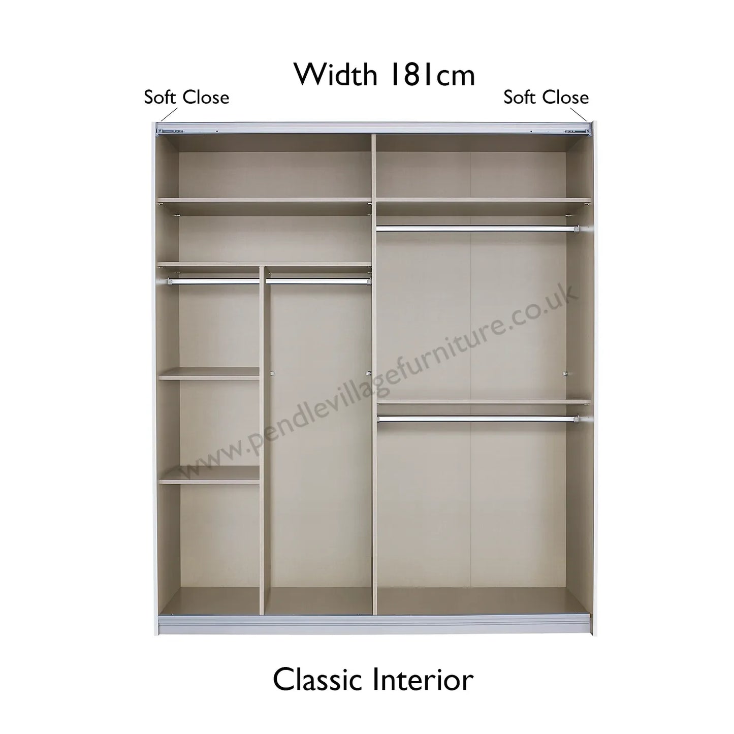 Rauch Mosbach White Glass Sliding Door Wardrobe - W181cm - Classic Interior view