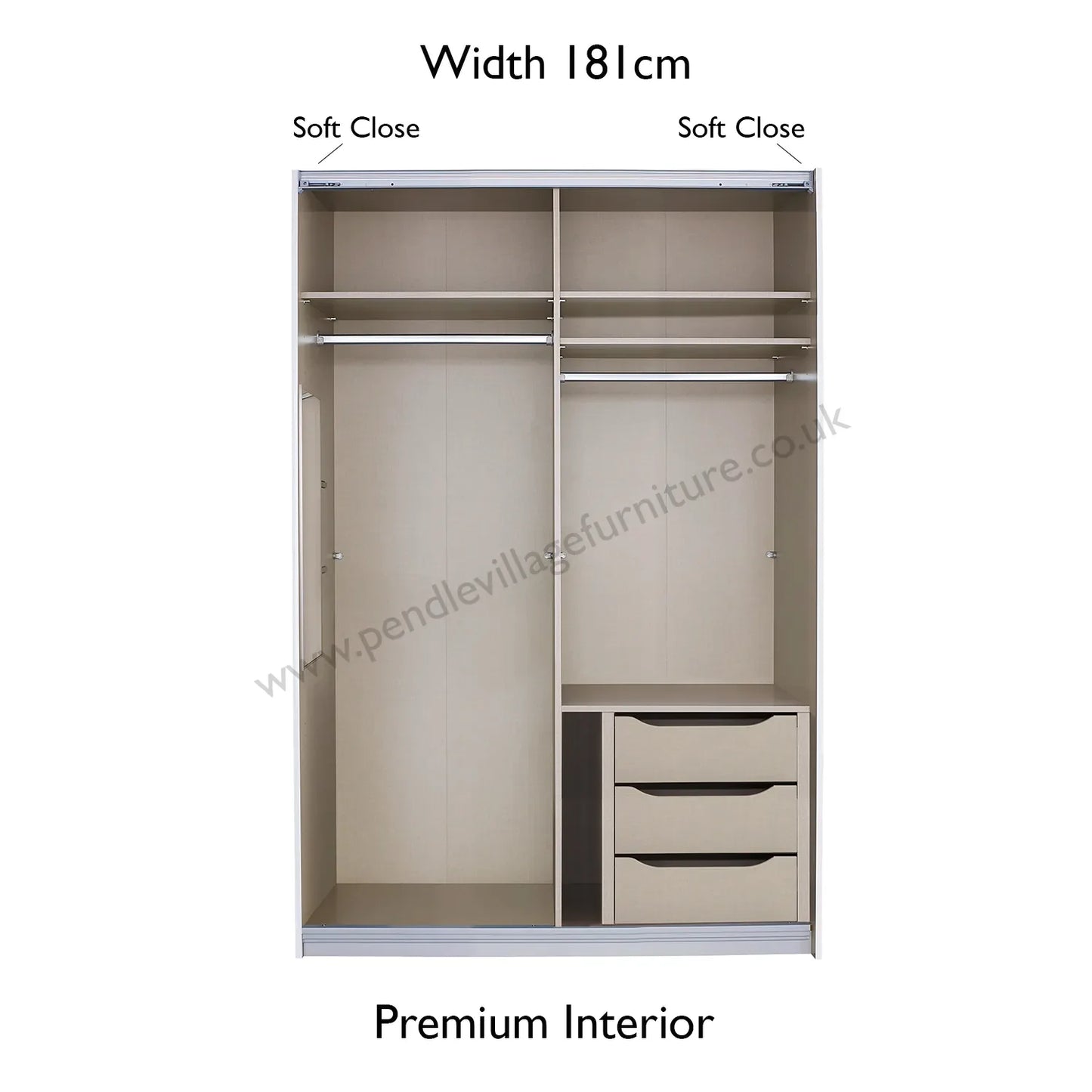 Rauch Mosbach White Glass Sliding Door Wardrobe - W181cm - Premium Interior with Drawers