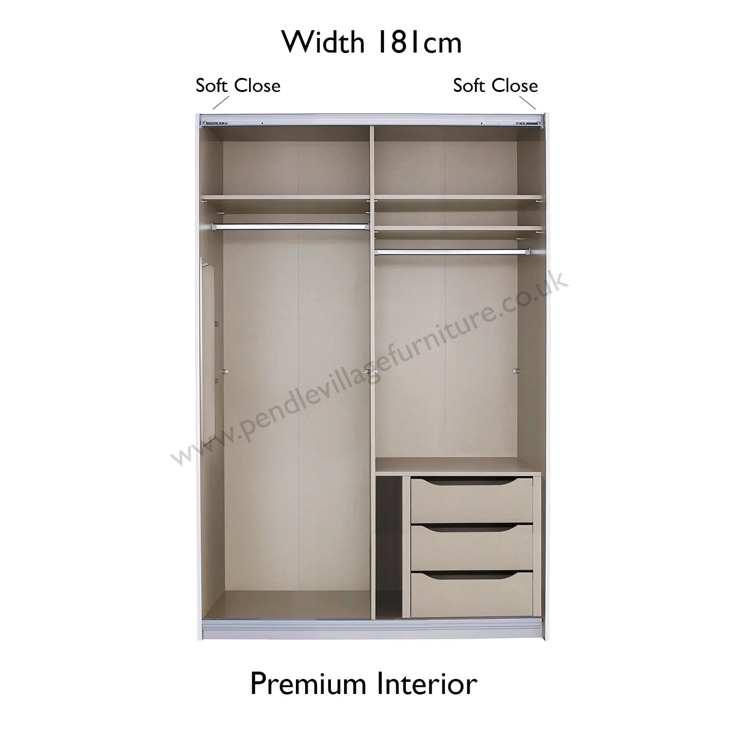 Rauch Mosbach White Glass Sliding Door Wardrobe - W181cm - Premium Interior with Drawers