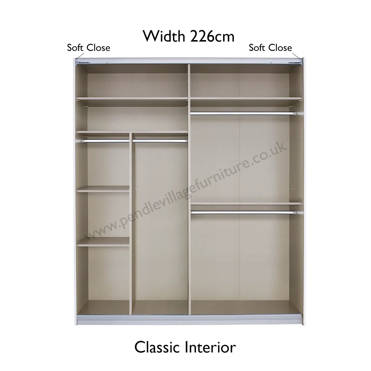 Rauch Mosbach White Glass Sliding Door Wardrobe - W226cm - Classic Interior view