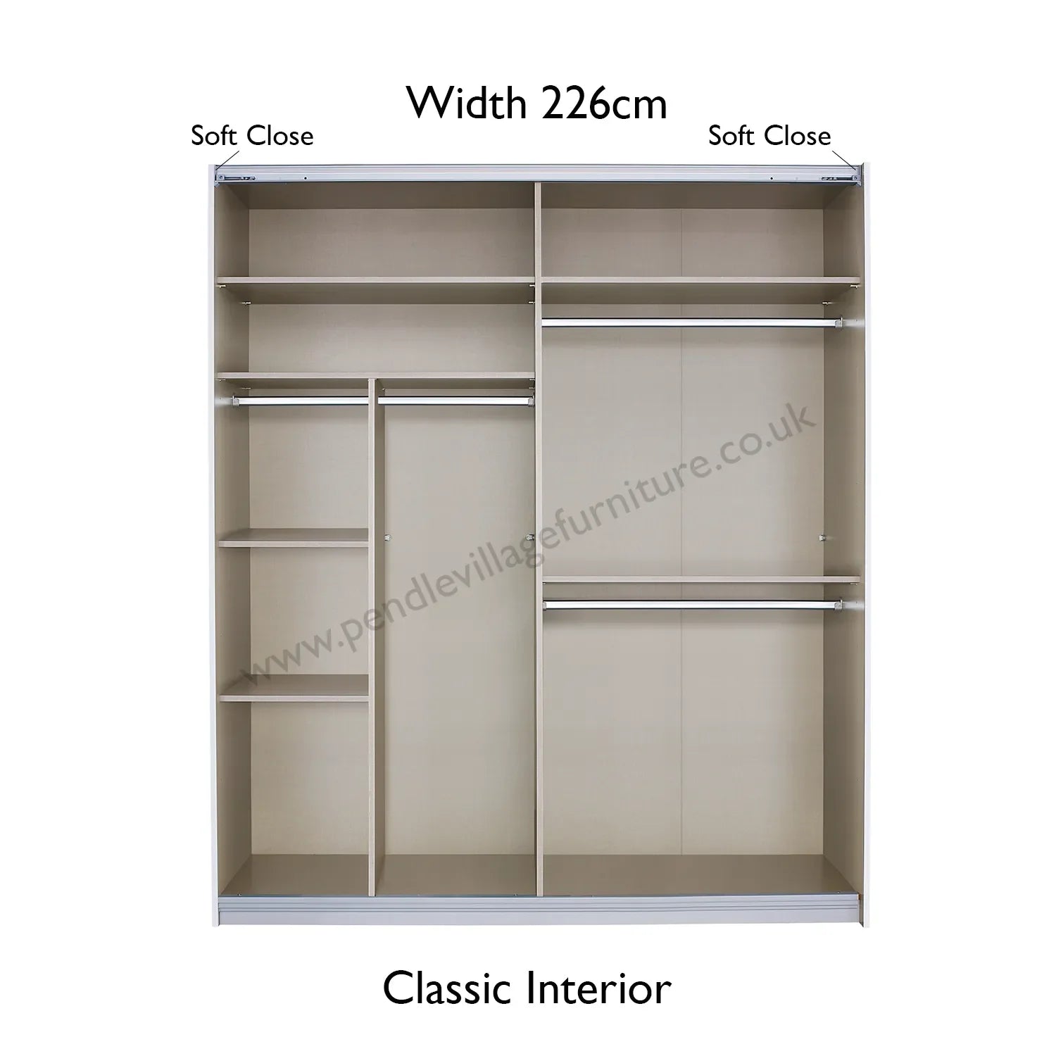 Rauch Mosbach White Glass Sliding Door Wardrobe - W226cm - Classic Interior view