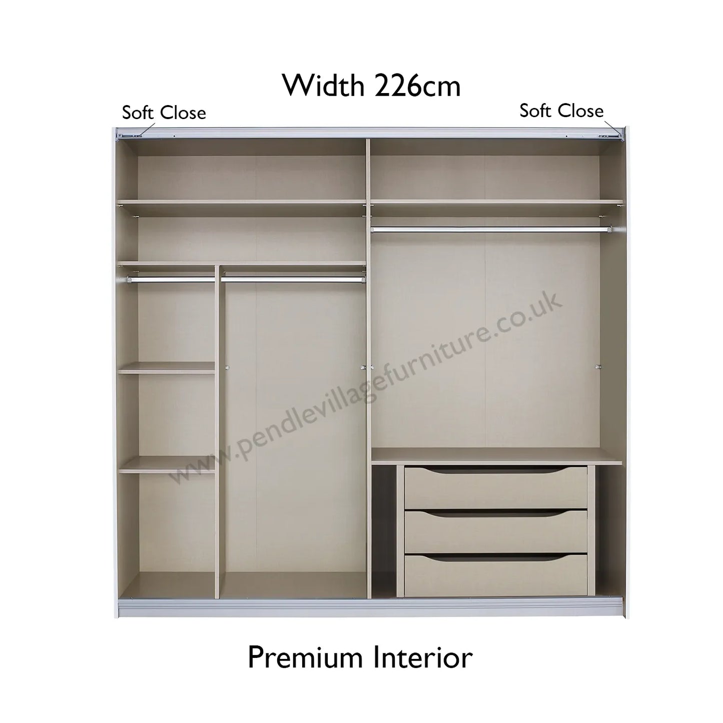 Rauch Mosbach White Glass Sliding Door Wardrobe - W226cm - Premium Interior view
