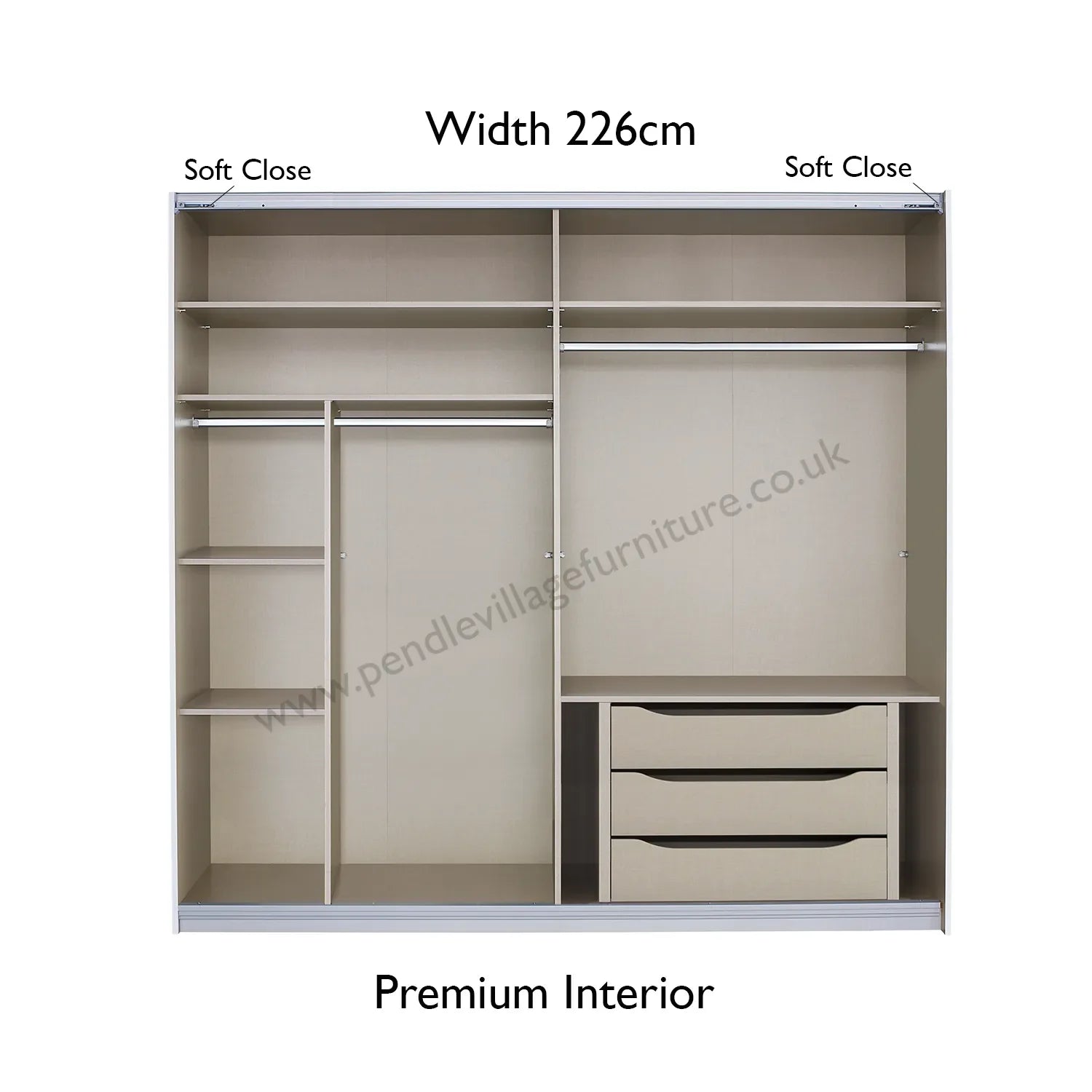 Rauch Mosbach White Glass Sliding Door Wardrobe - W226cm - Premium Interior view