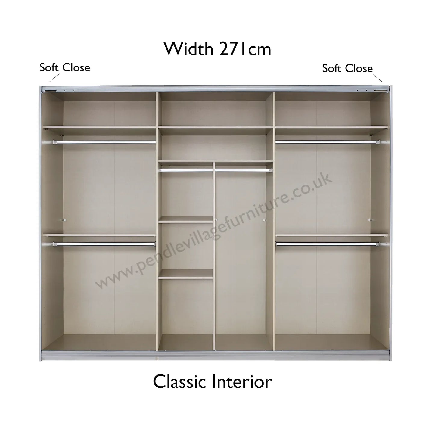 Rauch Mosbach White Glass Large 3 Door Sliding Wardrobe -W271cm - Classic Interior view