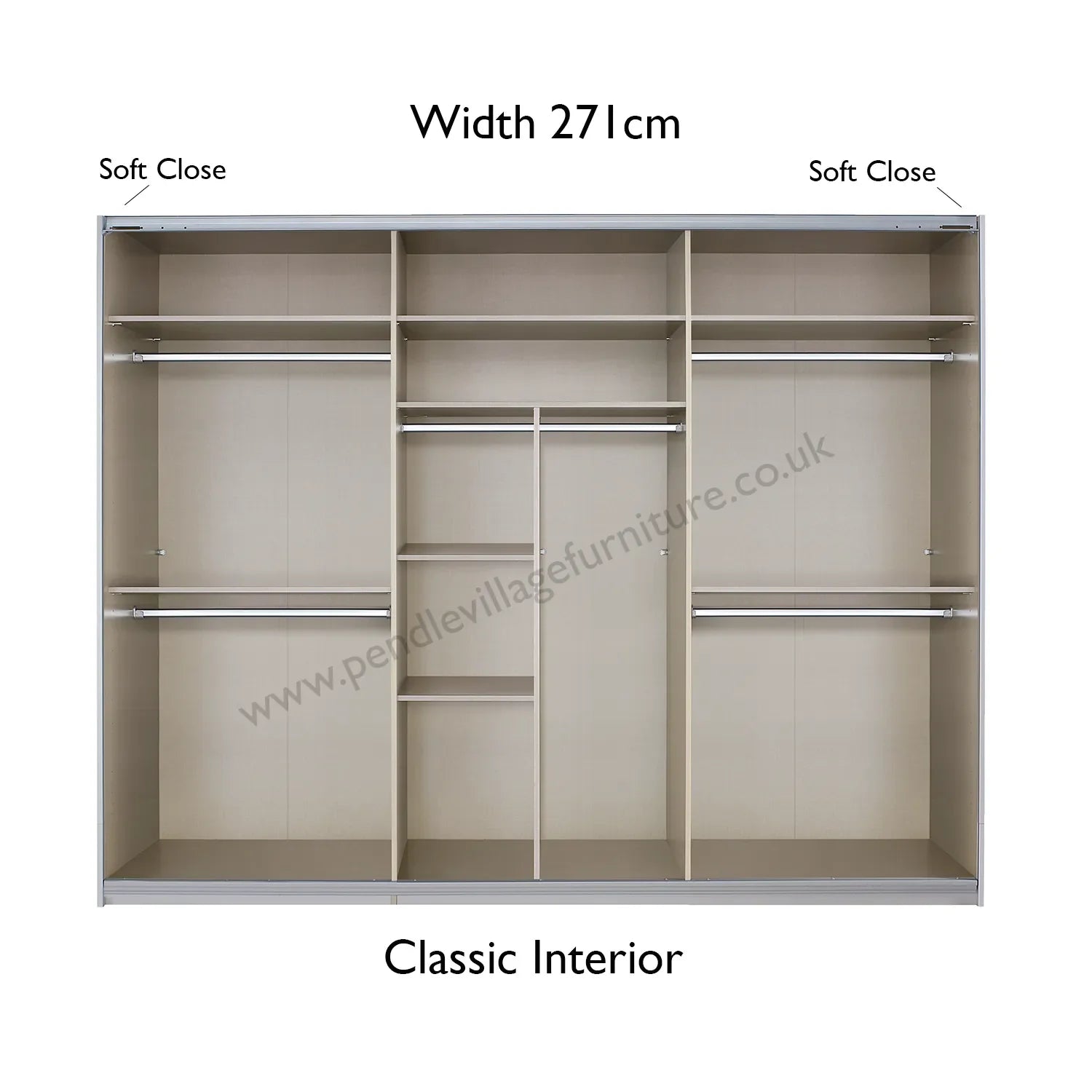 Rauch Mosbach White Glass Large 3 Door Sliding Wardrobe -W271cm - Classic Interior view