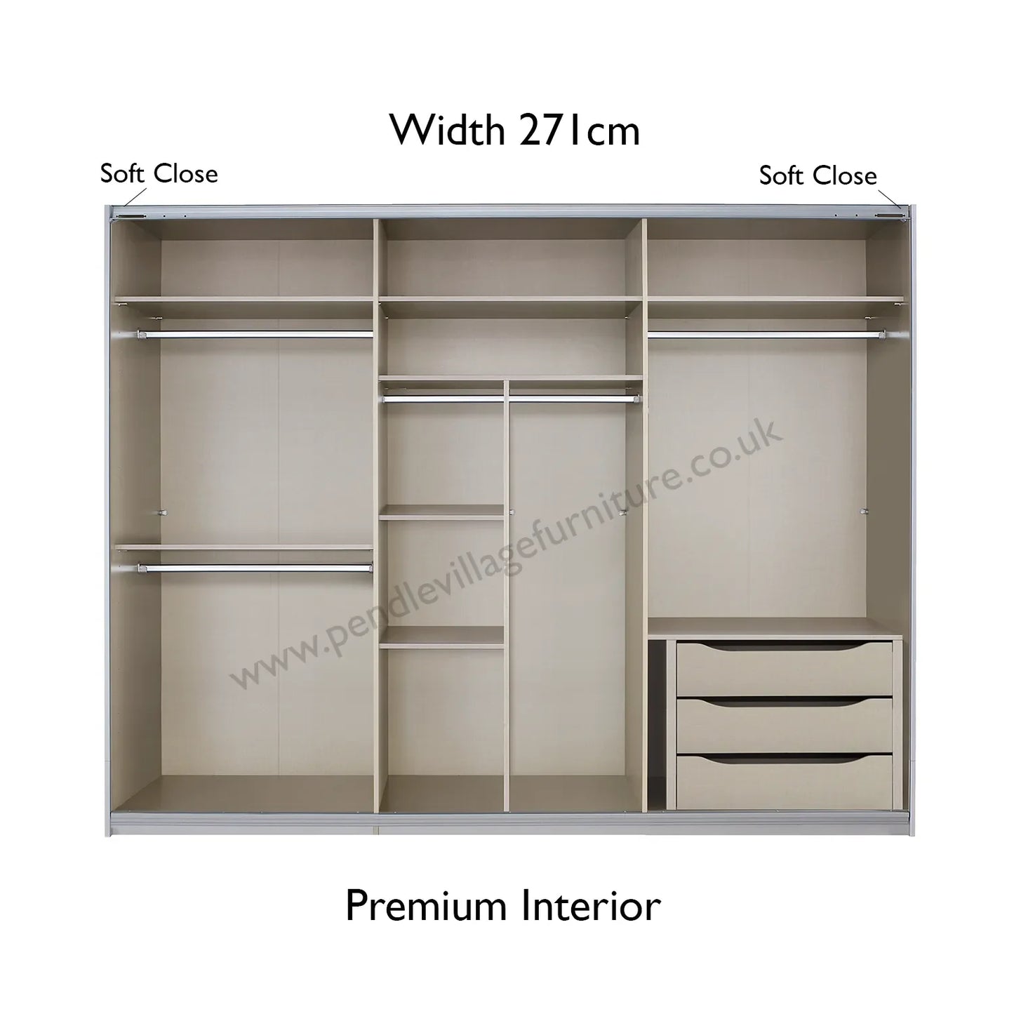 Rauch Mosbach Basalt Glass Large 3 Door Sliding Wardrobe -271 - Premium Interior view