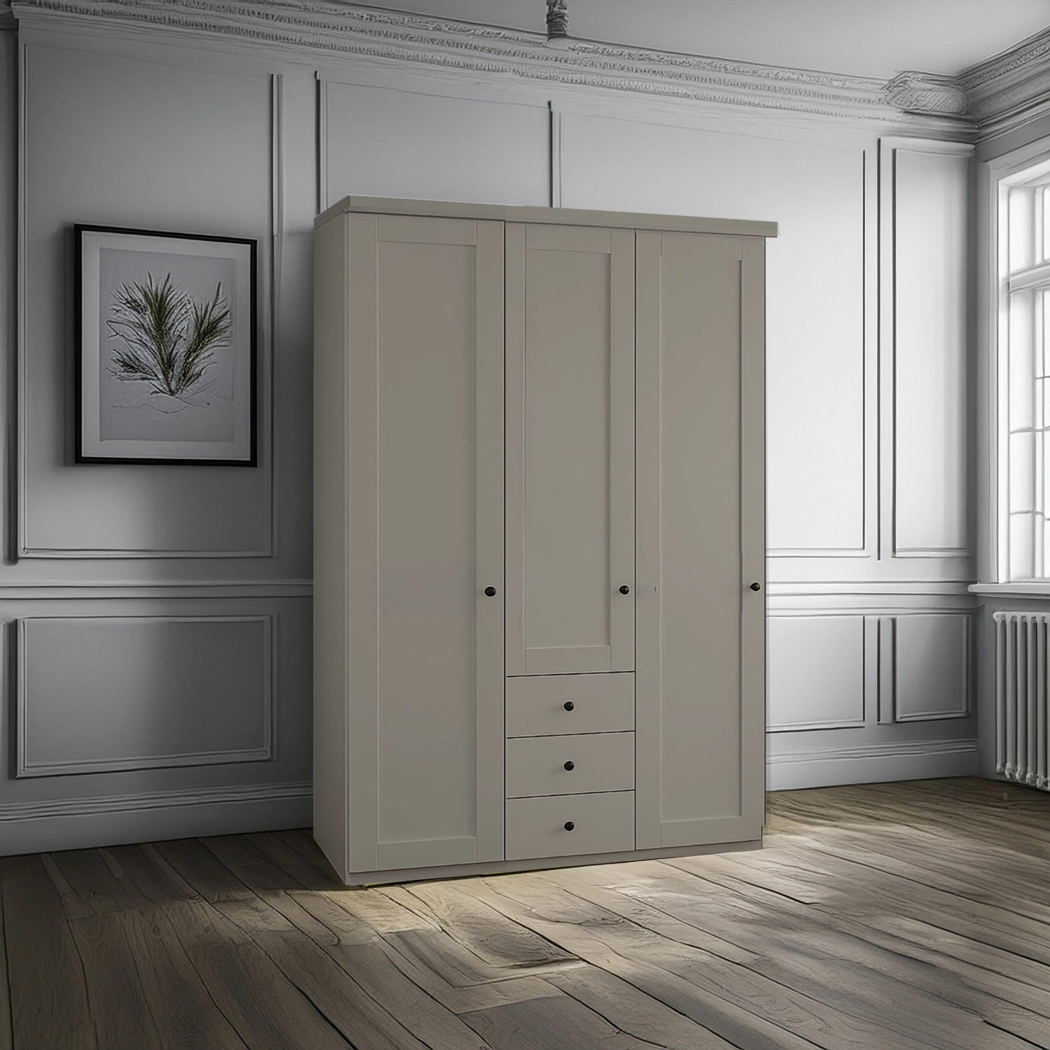 Wiemann Adeline 3 Door 3 Drawer Wardrobe - W150cm With Pebble Grey - Styled in Bedroom