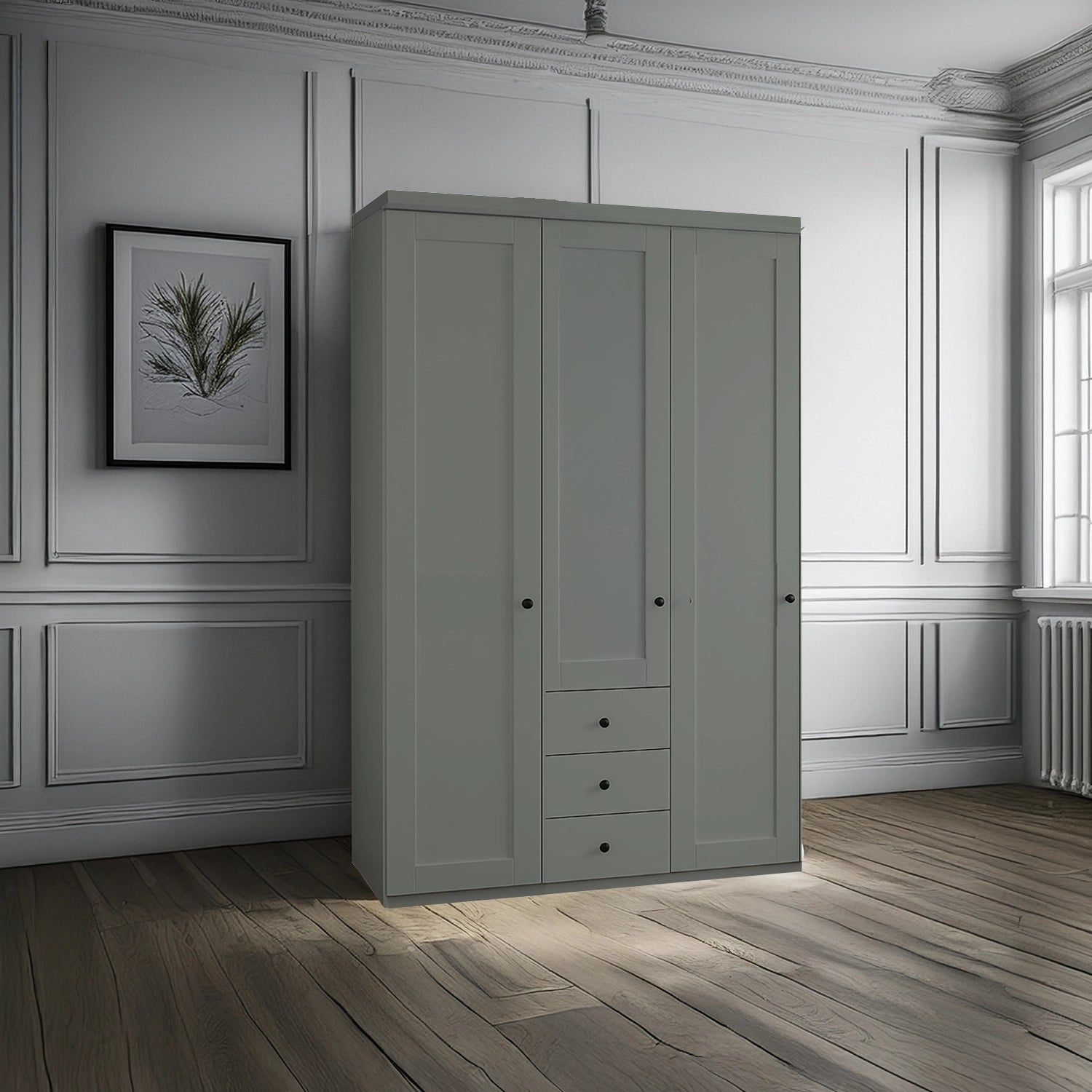 Wiemann Adeline 3 Door 3 Drawer Wardrobe - W150cm in Sage Green - Styled in Bedroom
