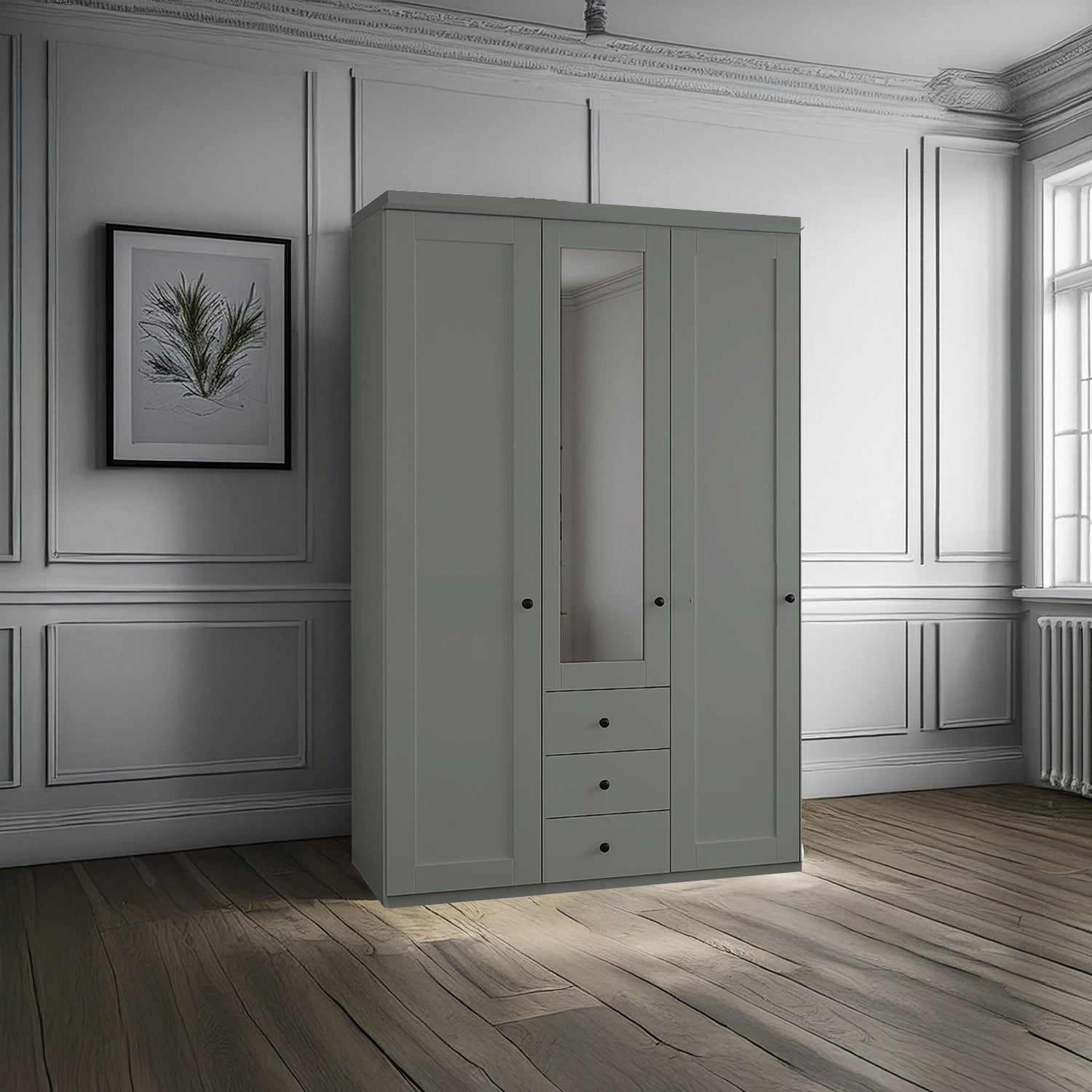 Wiemann Adeline 3 Door 3 Drawer Wardrobe - W150cm With Mirror in Sage Green - Styled in Bedroom