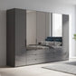 Amara 250cm 6 Door Hinged Wardrobe with 2 Glass Doors and 4 Mirror Doors in Lava - Styled in a Bedroom
