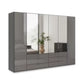 Amelia 300cm 6 Door Bifold Combi Wardrobe with 4 Mirror Doors, 2 Glass Doors and 6 Glass Drawers - Lava