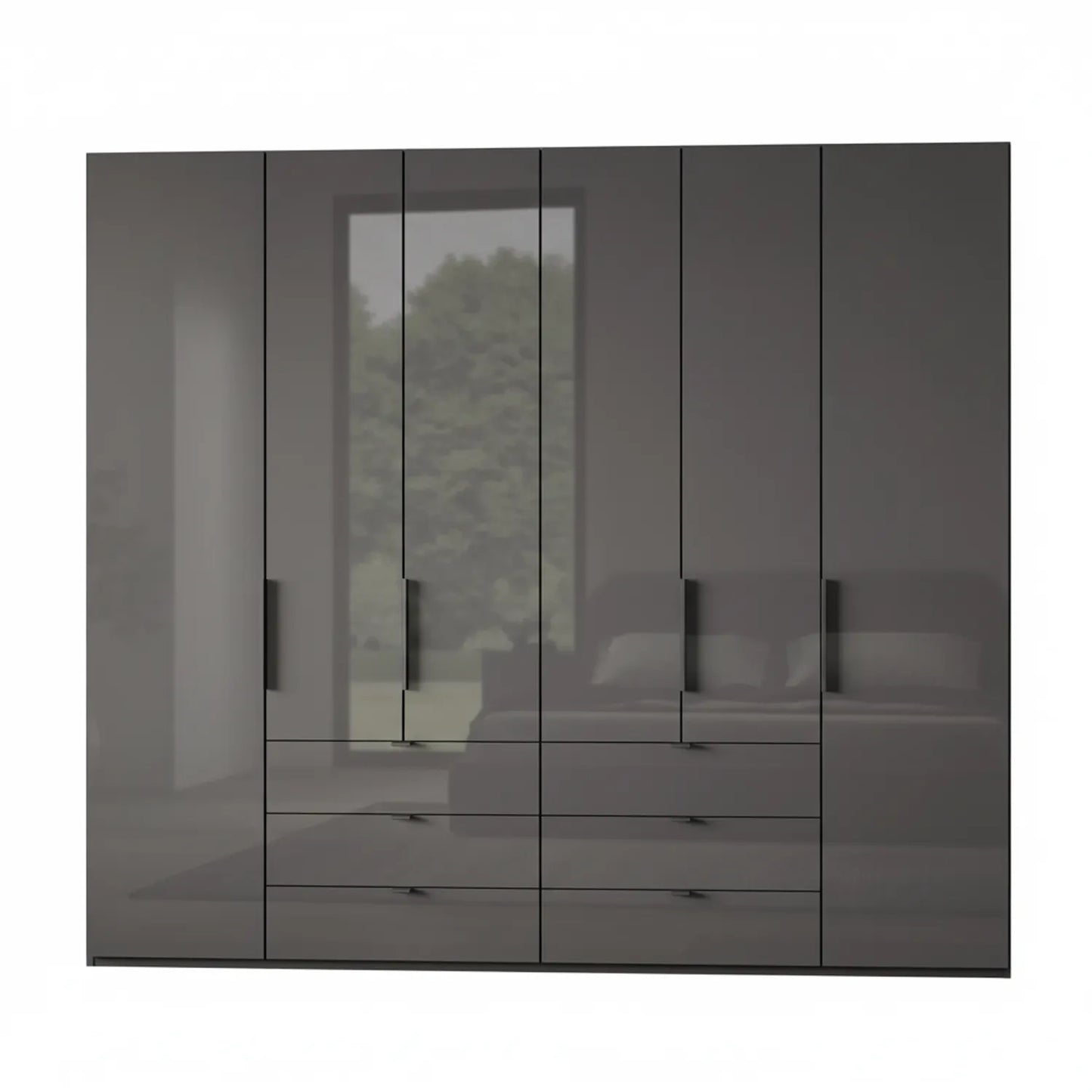 Amelia 250cm 6 Door Bifold Combi Wardrobe with Glass Doors and Drawers - Lava Front View