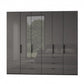 Amelia 300cm 6 Door Bifold Combi Wardrobe with Glass Doors and Drawers - Lava Front View