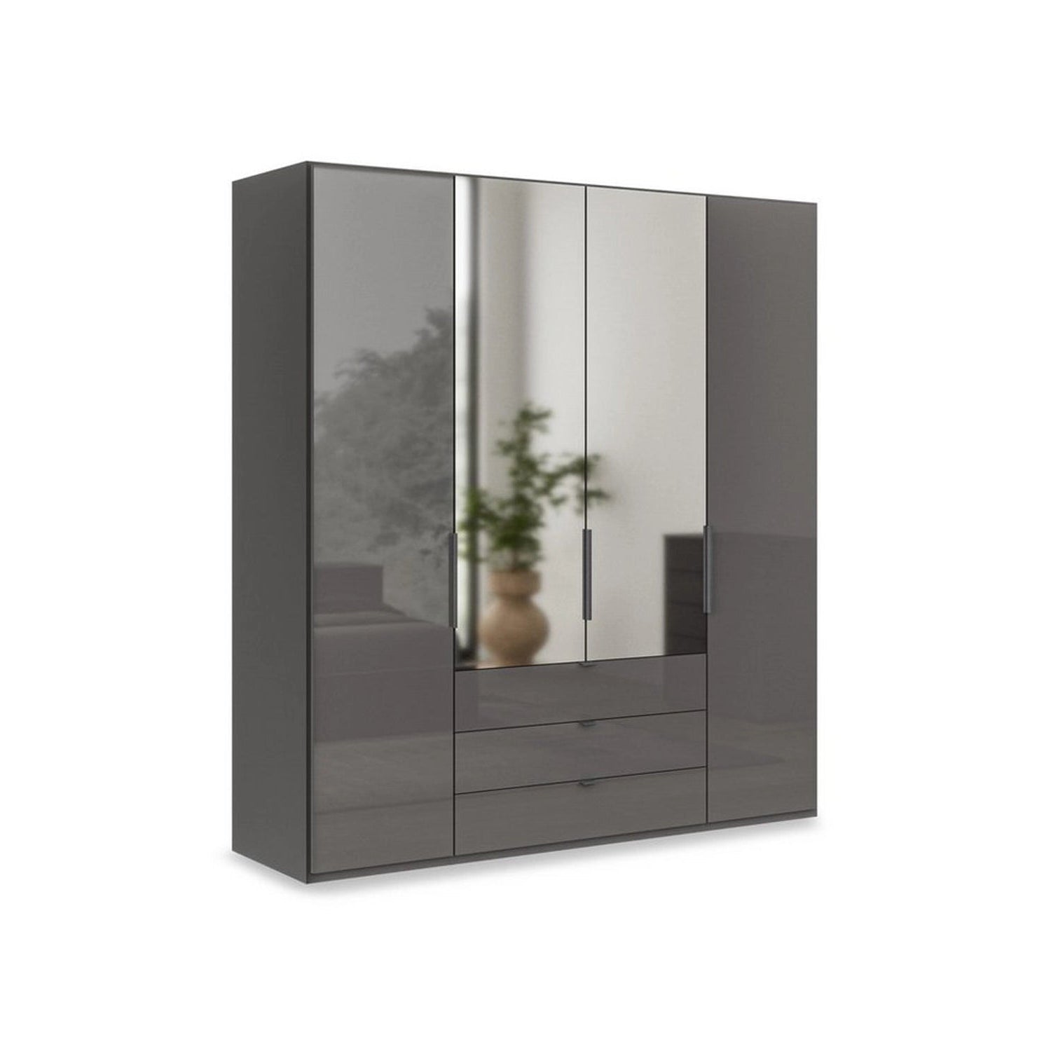 Amara 200cm 4 Door Bifold Combi Wardrobe with 2 Mirror Doors, 2 Glass Doors and 3 Glass Drawers in Lava