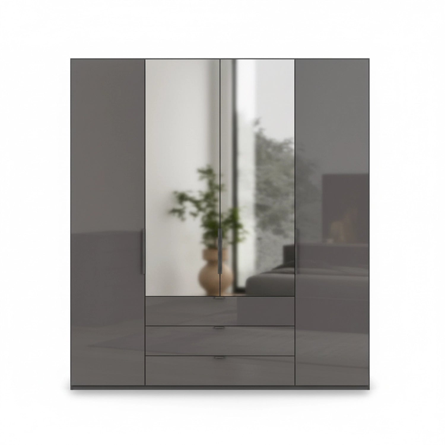 Amelia 200cm 4 Door Bifold Combi Wardrobe with 2 Mirror Doors, 2 Glass Doors and 3 Glass Drawers in Lava - Front View