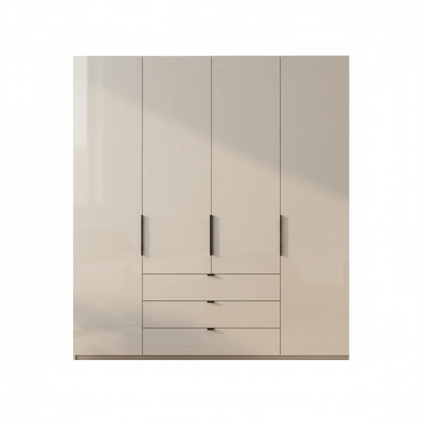 Amara 200cm 4 Door Bifold Combi Wardrobe with Glass Doors and Drawers in Champagne - Front View