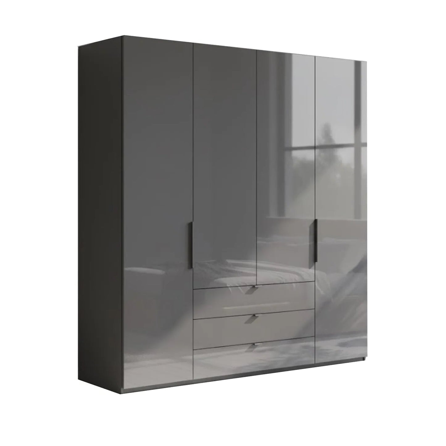 Amara 200cm 4 Door Bifold Combi Wardrobe with Glass Doors and Drawers in Lava